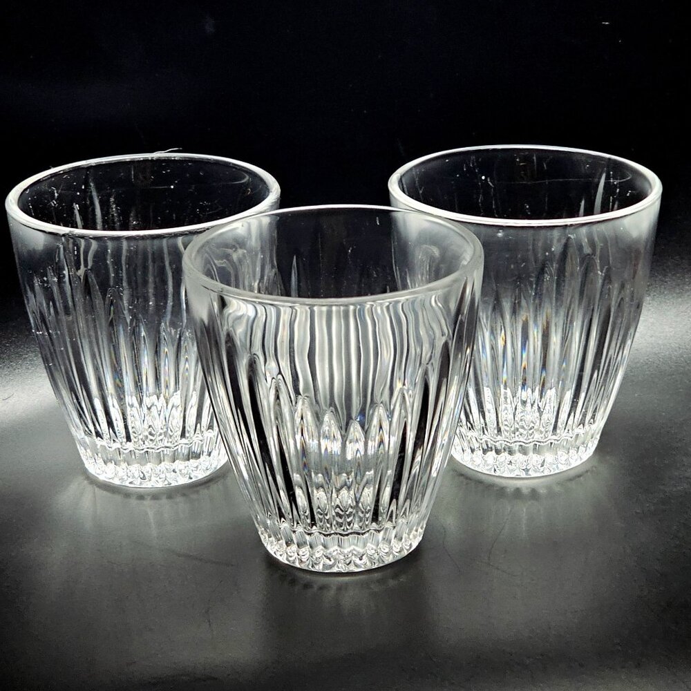 3 Mikasa Parkside Double Old Fashion Glasses 3.75" crystal ribbed whiskey goblet
